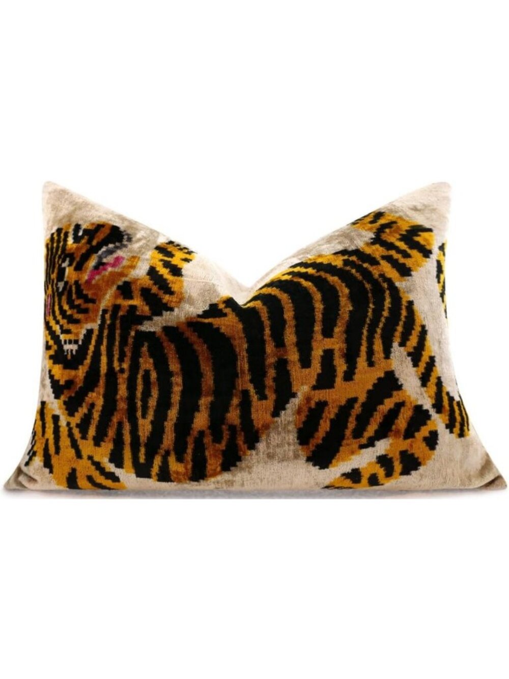 Luxury Velvet Tiger Lumbar Pillow 16"x24" - Golden & Black, Soft Down Insert